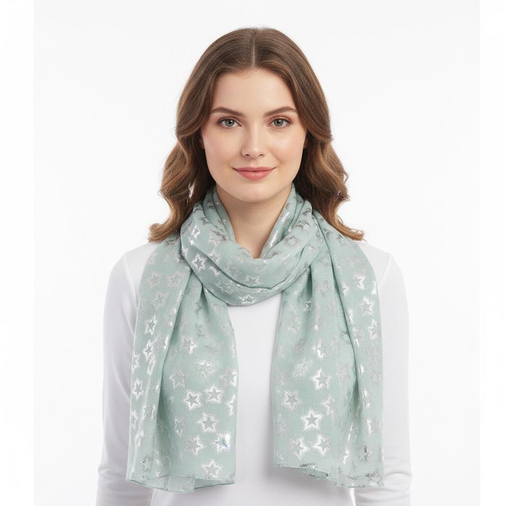 Glitter Star Print Ladies Celebrity Style Scarves Scarf Wrap Comes with a gift bag