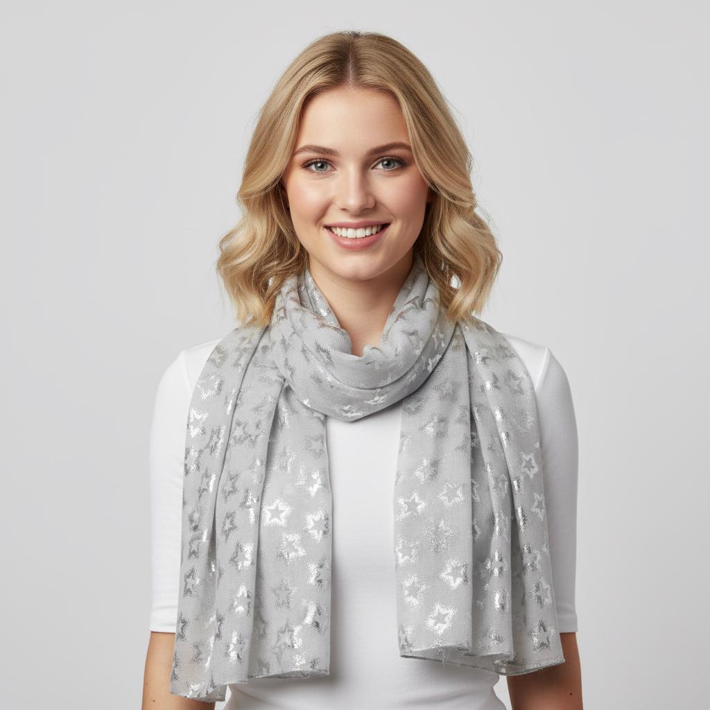 Glitter Star Print Ladies Celebrity Style Scarves Scarf Wrap Comes with a gift bag