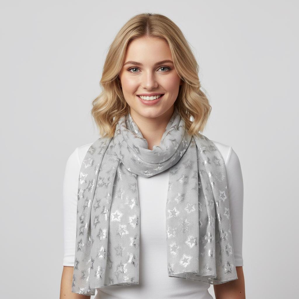 Glitter Star Print Ladies Celebrity Style Scarves Scarf Wrap Comes with a gift bag
