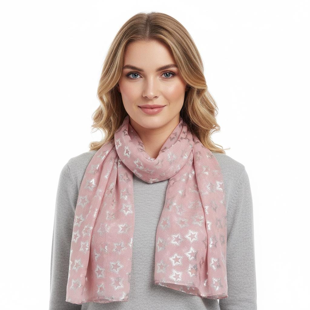 Glitter Star Print Ladies Celebrity Style Scarves Scarf Wrap Comes with a gift bag