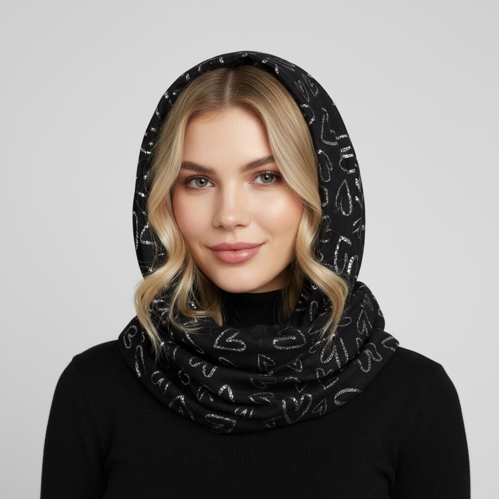 Lightweight Glitter Love Heart Snood Infinity Scarf Comes with a gift bag