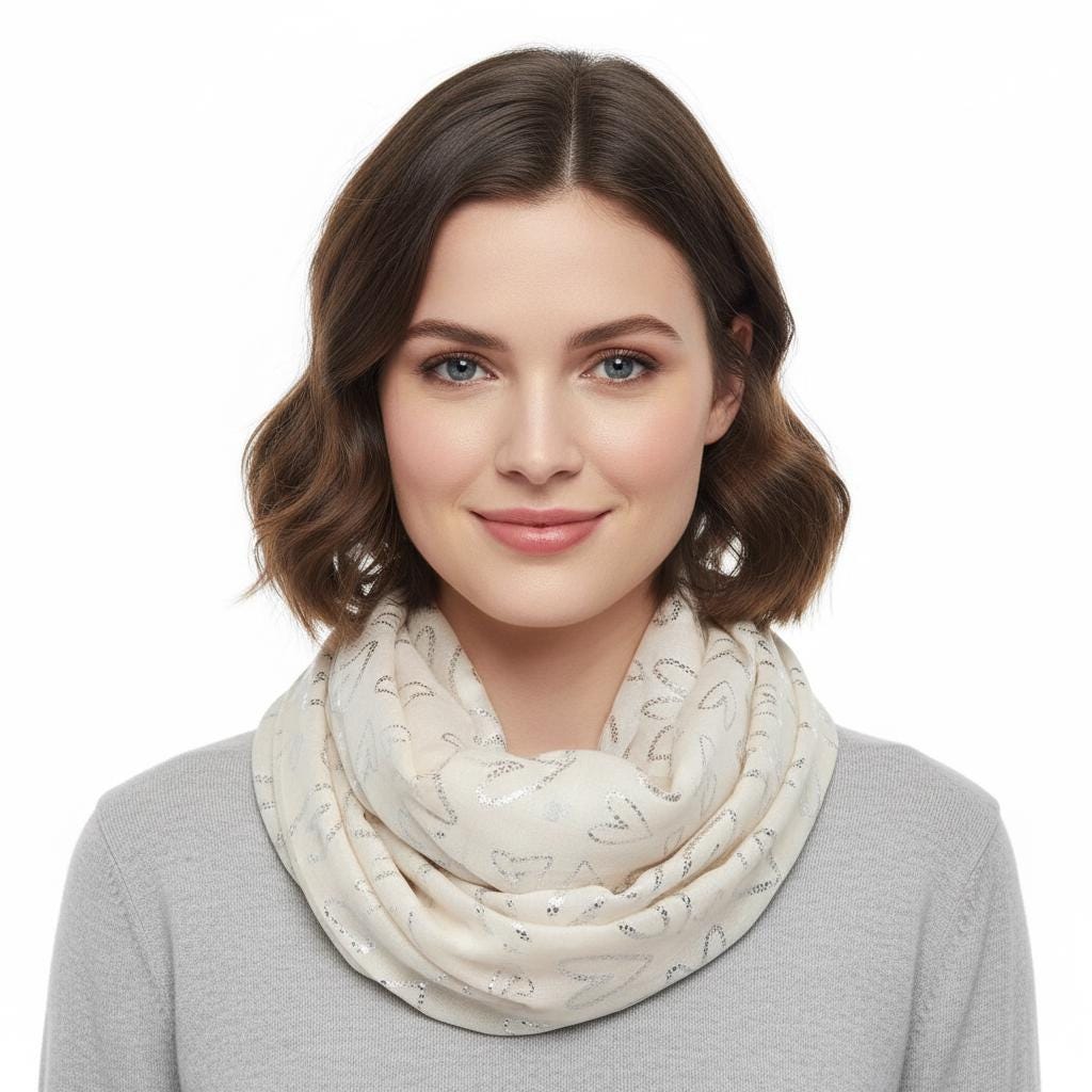 Lightweight Glitter Love Heart Snood Infinity Scarf Comes with a gift bag