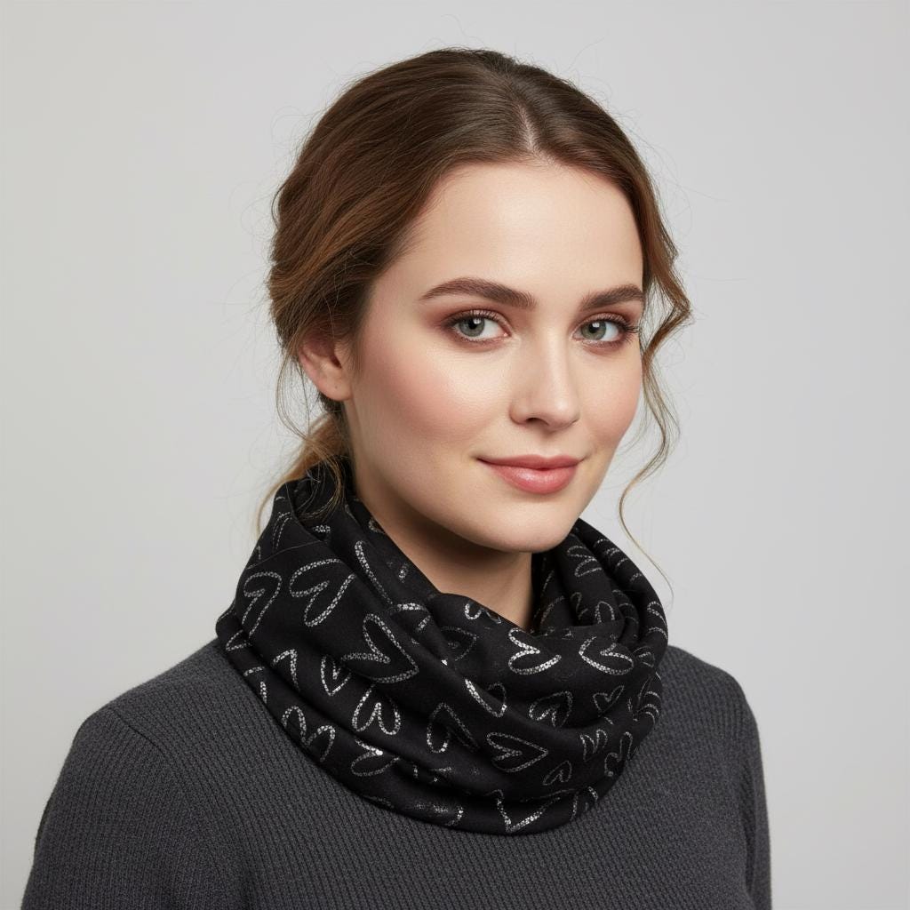 Lightweight Glitter Love Heart Snood Infinity Scarf Comes with a gift bag