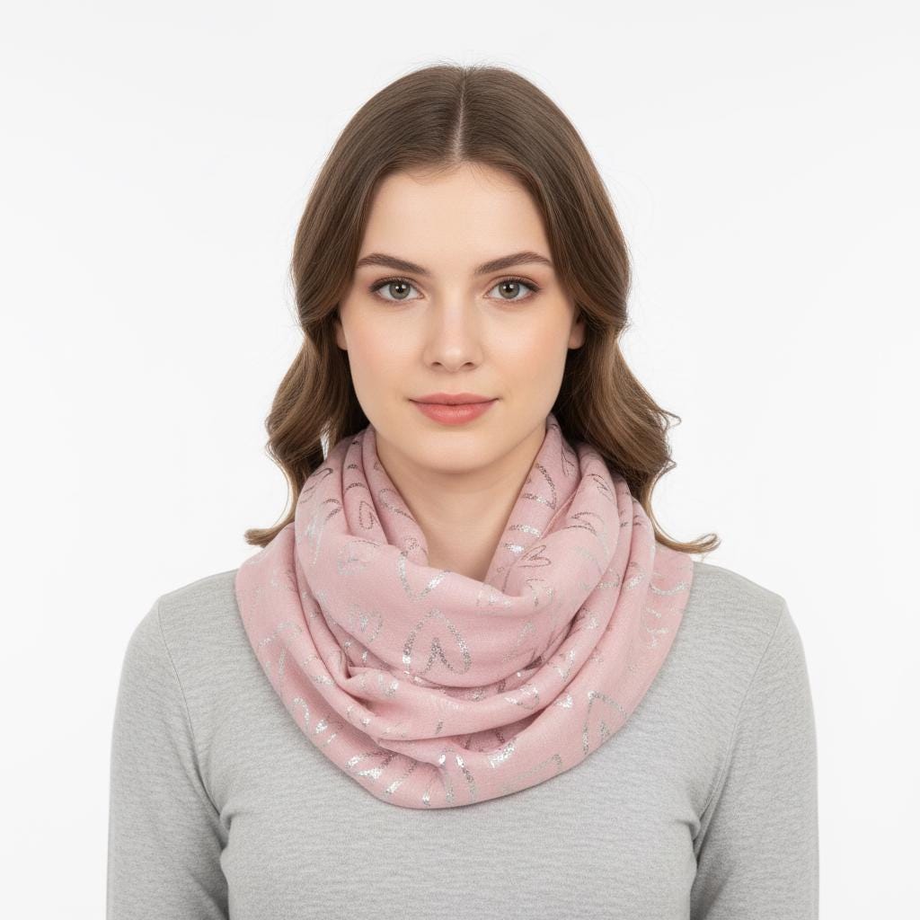 Lightweight Glitter Love Heart Snood Infinity Scarf Comes with a gift bag
