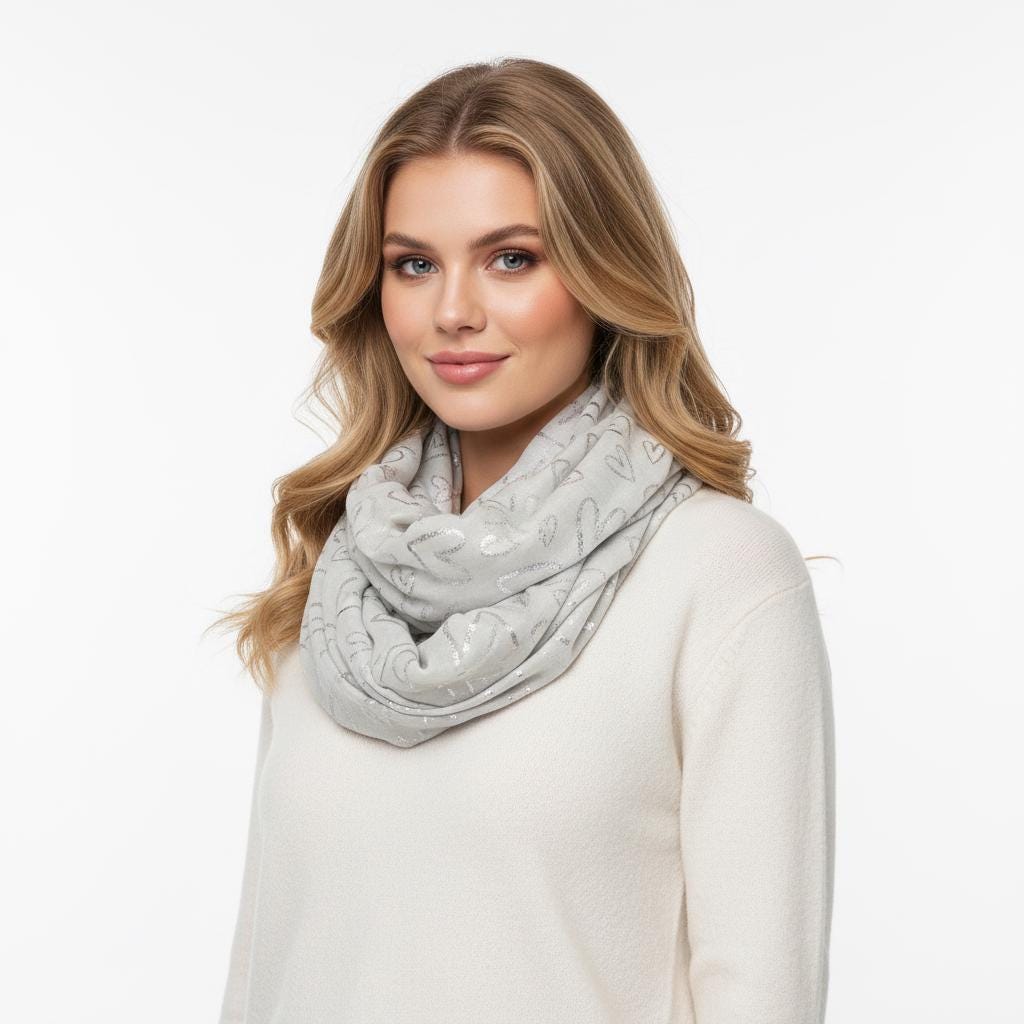 Lightweight Glitter Love Heart Snood Infinity Scarf Comes with a gift bag