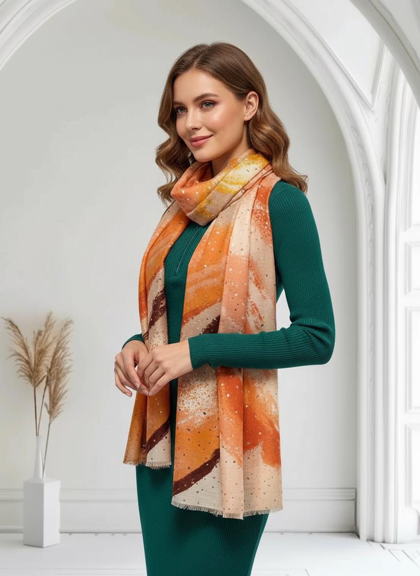 Glitter Two Tone Gradual Colour Fade Print Scarf For Women Comes with a gift bag