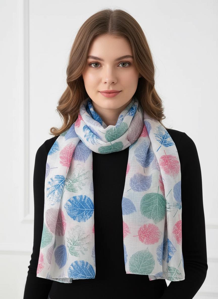 Leaf Print Scarf: Lightweight Fashion Wrap, Tropical Style Comes with a gift bag