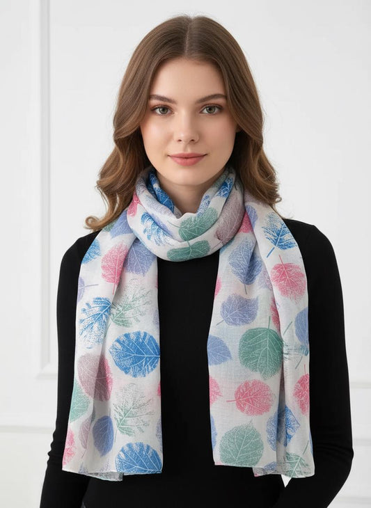 Leaf Print Scarf: Lightweight Fashion Wrap, Tropical Style Comes with a gift bag