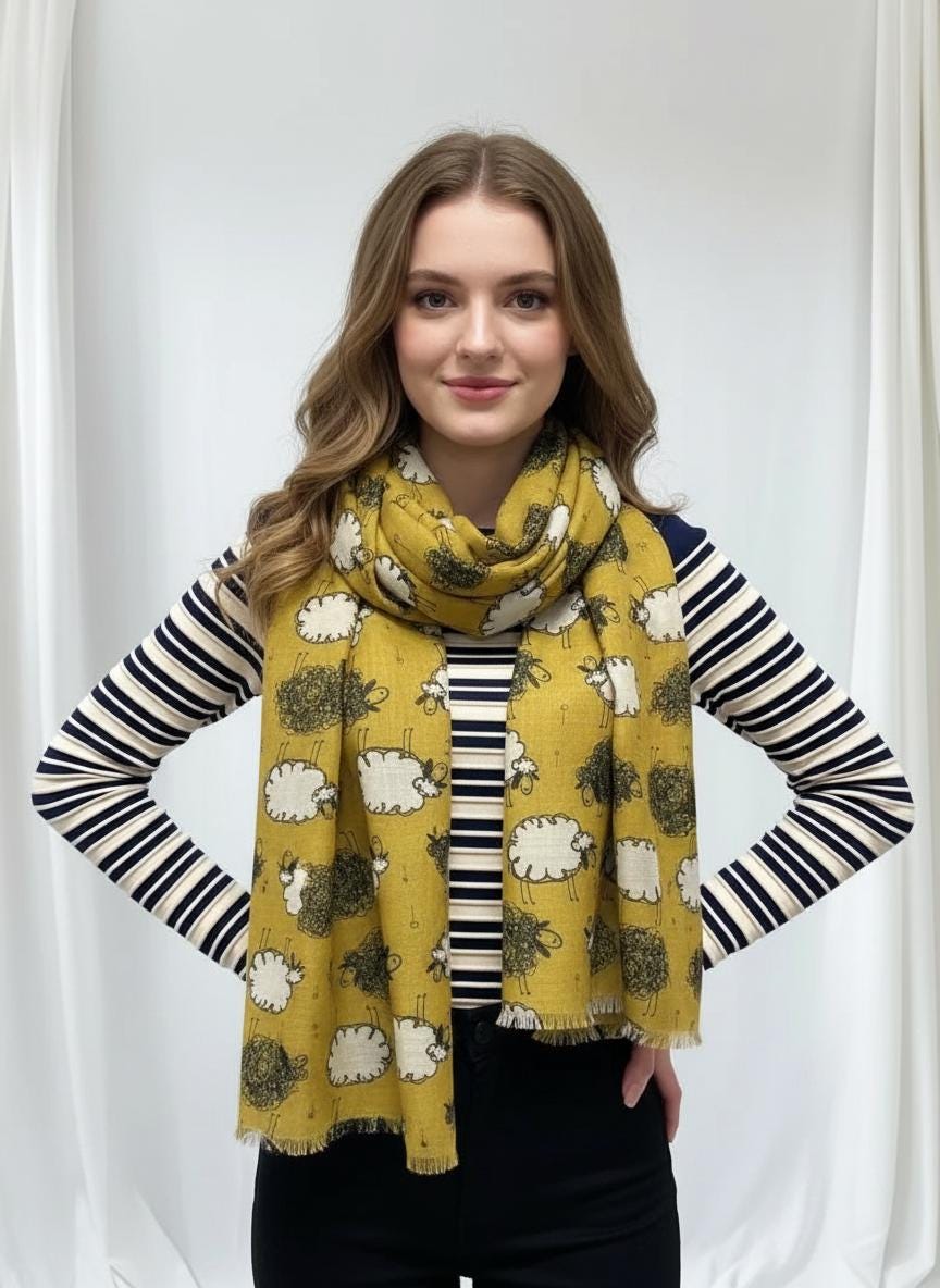 Lightweight Sheep Print Scarf For Sheep Lovers Comes with a gift bag
