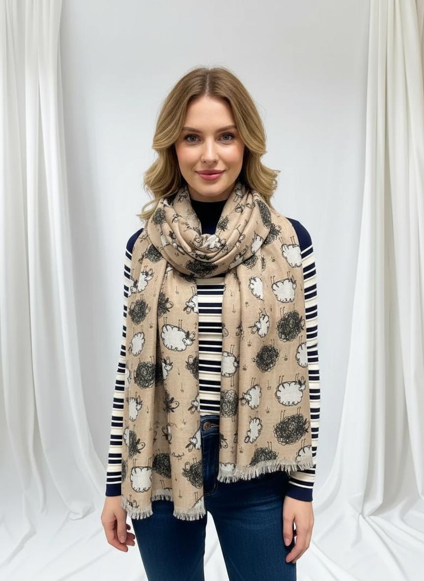 Lightweight Sheep Print Scarf For Sheep Lovers Comes with a gift bag