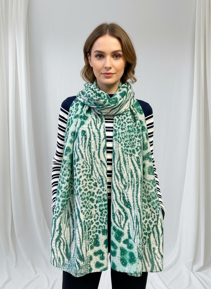 Glitter Gold Metallic Animal Print Scarf Scarves Wrap Shawls For Women Comes with a gift bag