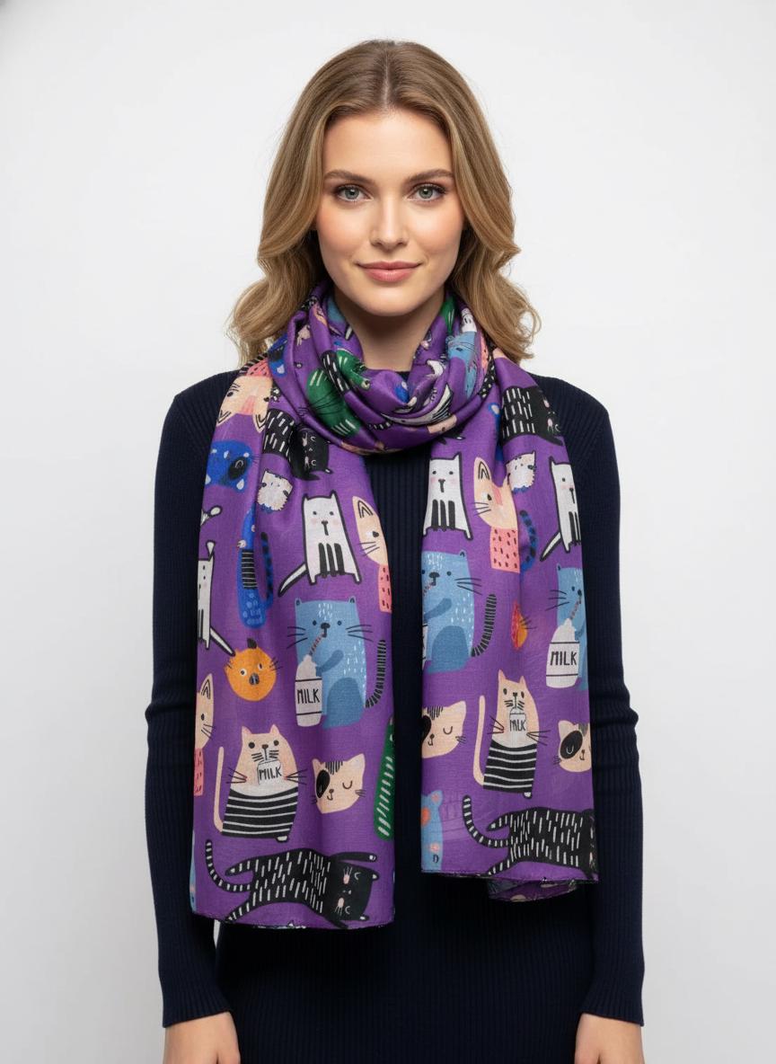 Cute Cat Print Shawl Wrap Scarf All Seasons Scarves For Cat Lovers Comes with a gift bag
