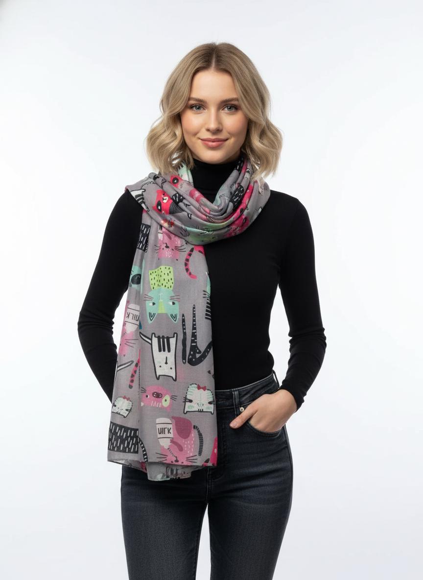 Cute Cat Print Shawl Wrap Scarf All Seasons Scarves For Cat Lovers Comes with a gift bag