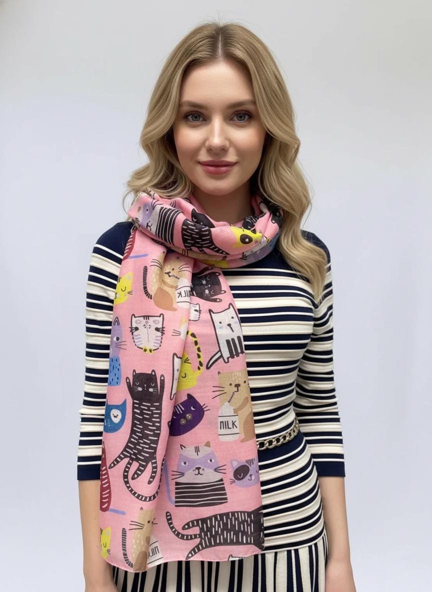 Cute Cat Print Shawl Wrap Scarf All Seasons Scarves For Cat Lovers Comes with a gift bag