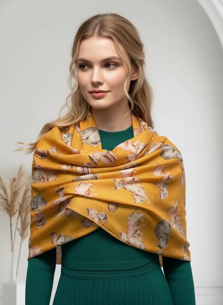 Cat Print Scarf All Seasons Shawl Wrap For Cat Lovers Comes with a gift bag