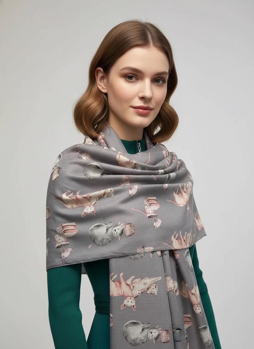Cat Print Scarf All Seasons Shawl Wrap For Cat Lovers Comes with a gift bag