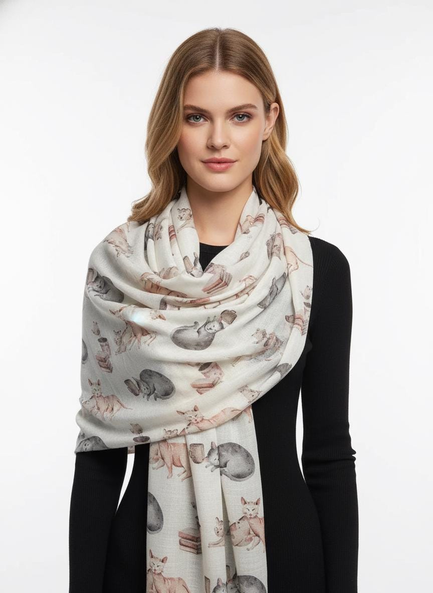 Cat Print Scarf All Seasons Shawl Wrap For Cat Lovers Comes with a gift bag