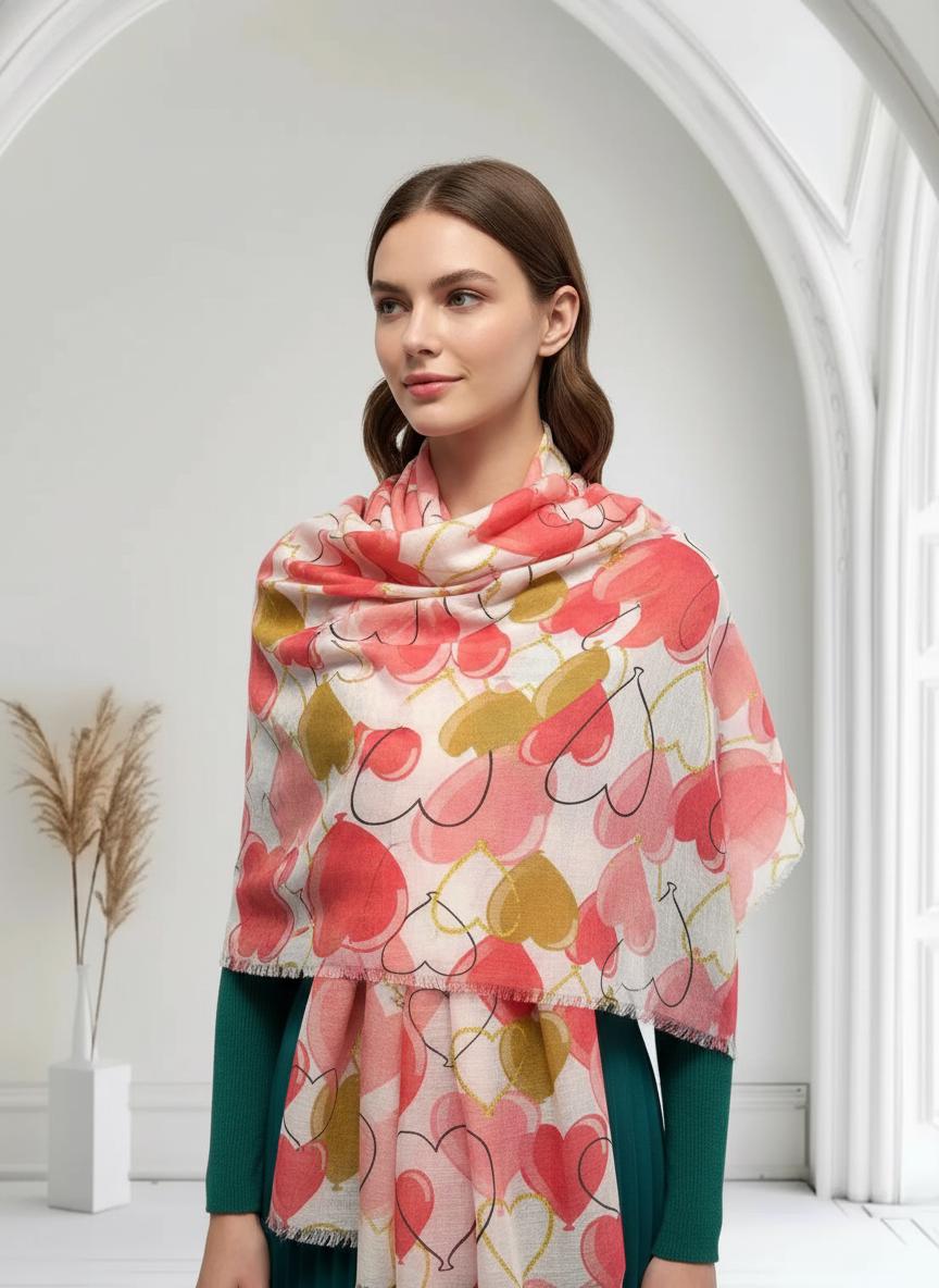 Love Heart Print Fashion Scarf Scarves Wrap Shawl For Women Comes with a gift bag