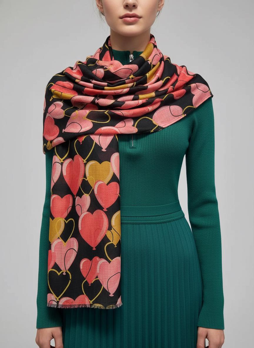 Love Heart Print Fashion Scarf Scarves Wrap Shawl For Women Comes with a gift bag