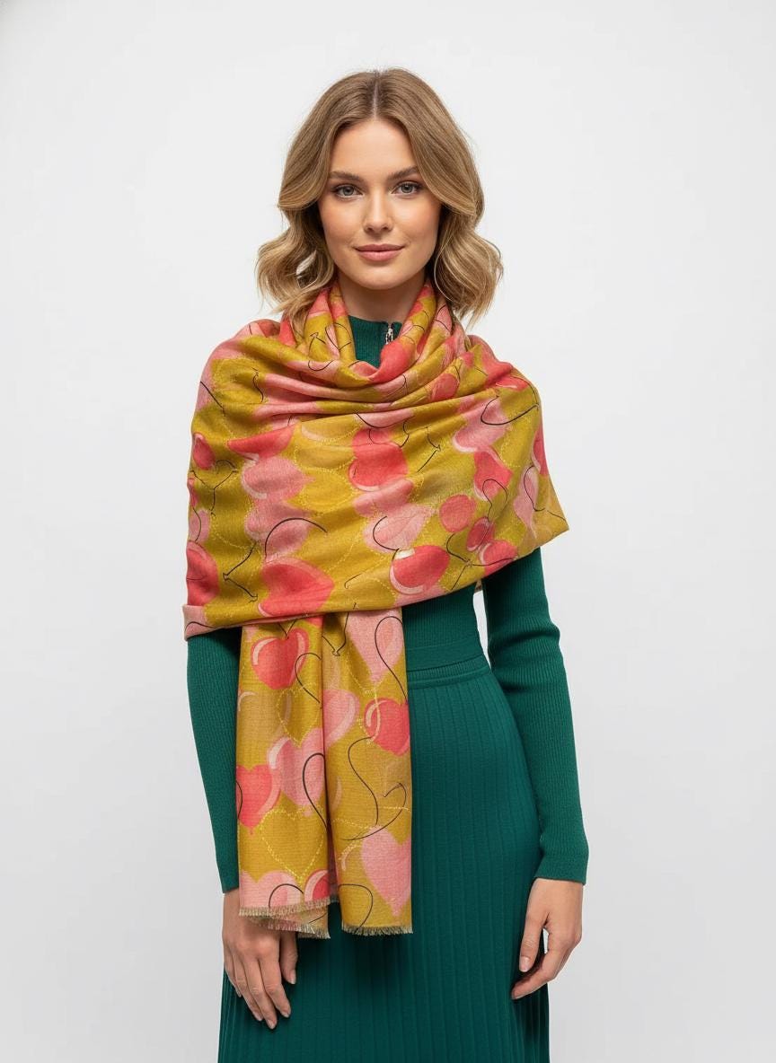 Love Heart Print Fashion Scarf Scarves Wrap Shawl For Women Comes with a gift bag