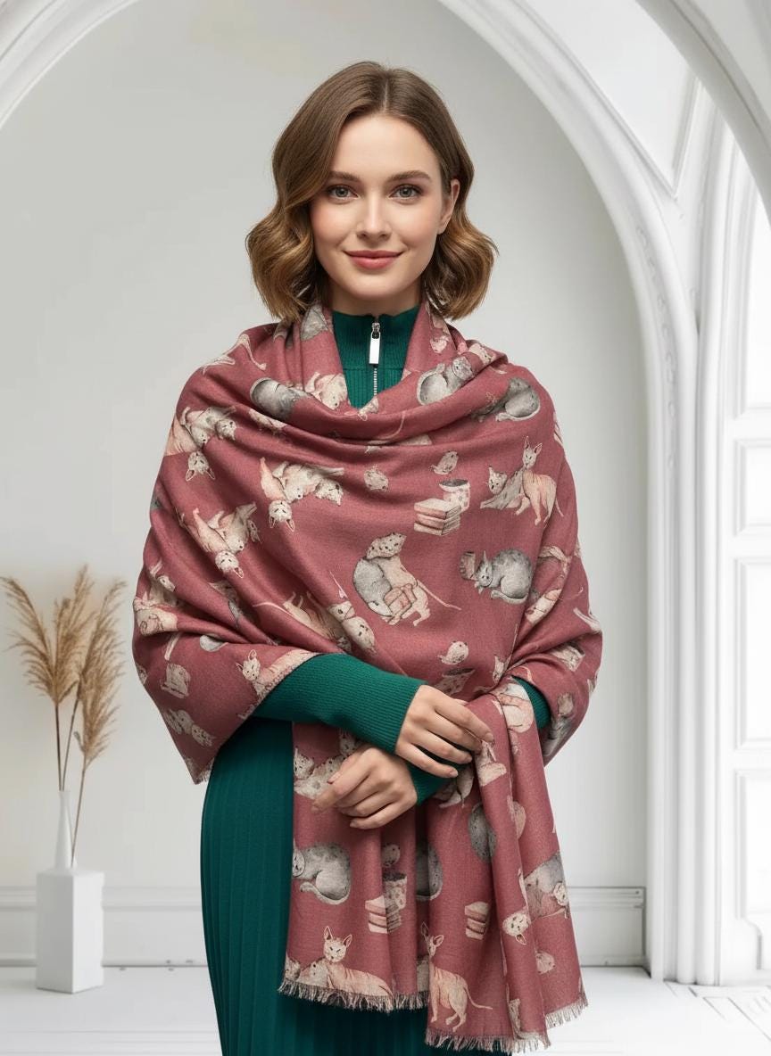 Cat Print Scarf All Seasons Shawl Wrap For Cat Lovers Comes with a gift bag