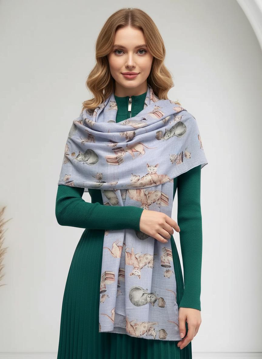 Cat Print Scarf All Seasons Shawl Wrap For Cat Lovers Comes with a gift bag