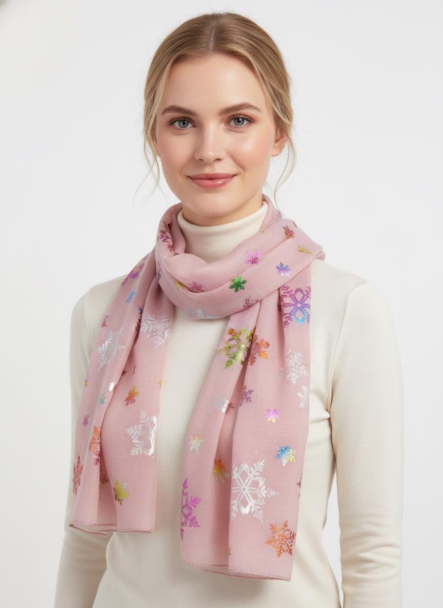 Glitter Snowflake Print Ladies Celebrity Style Scarves Scarf Wrap Comes with a gift bag