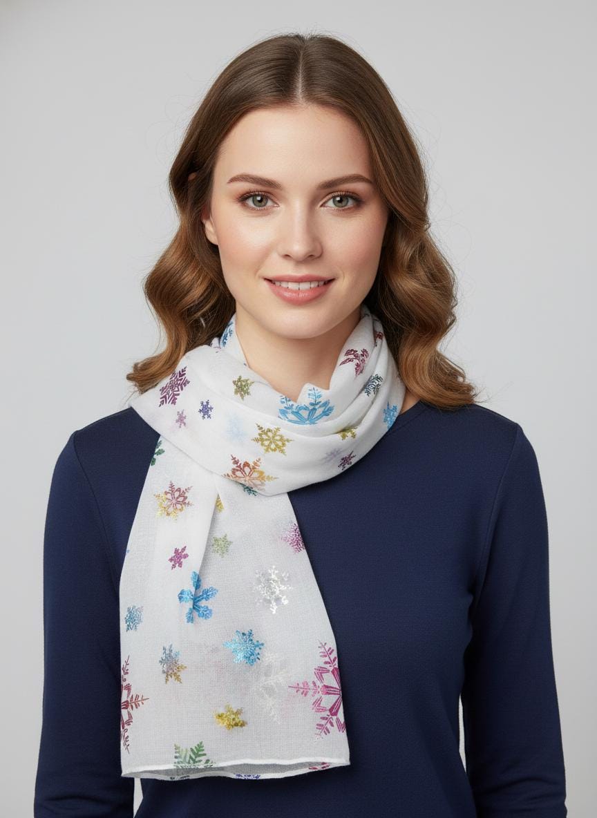 Glitter Snowflake Print Ladies Celebrity Style Scarves Scarf Wrap Comes with a gift bag