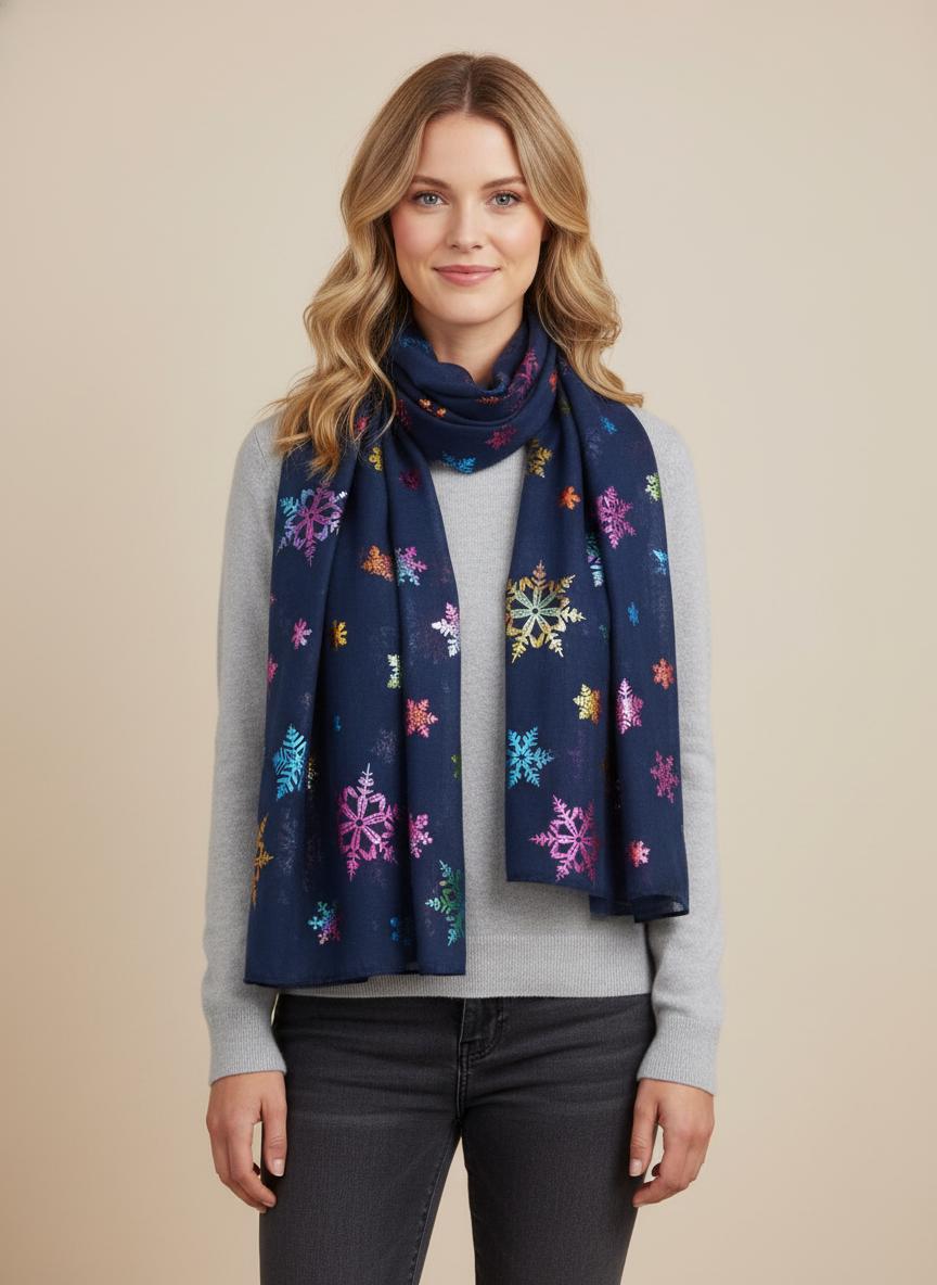 Glitter Snowflake Print Ladies Celebrity Style Scarves Scarf Wrap Comes with a gift bag