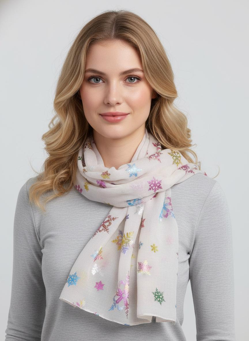 Glitter Snowflake Print Ladies Celebrity Style Scarves Scarf Wrap Comes with a gift bag