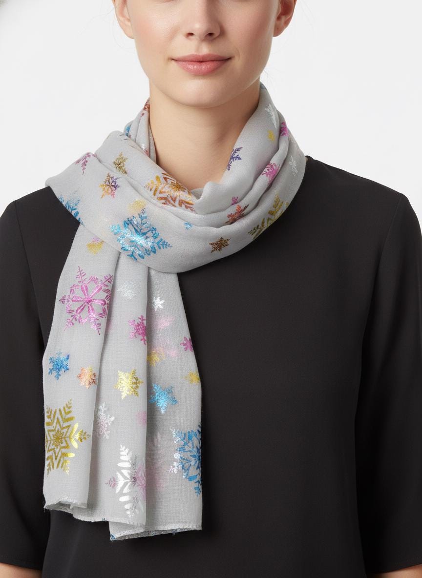 Glitter Snowflake Print Ladies Celebrity Style Scarves Scarf Wrap Comes with a gift bag