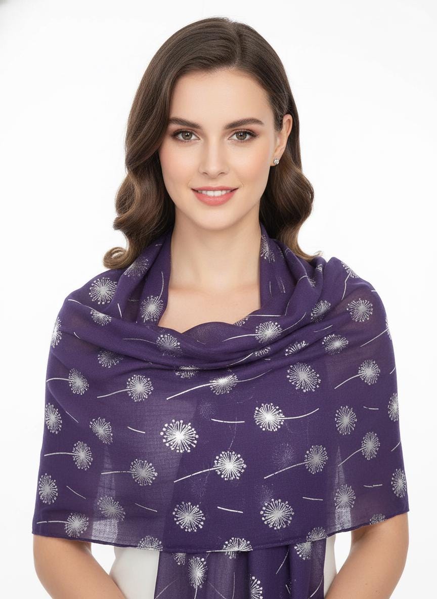 Glitter Foil Dandelion Print Scarf For Women Comes with a gift bag