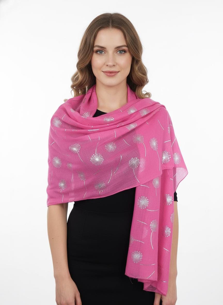 Glitter Foil Dandelion Print Scarf For Women Comes with a gift bag
