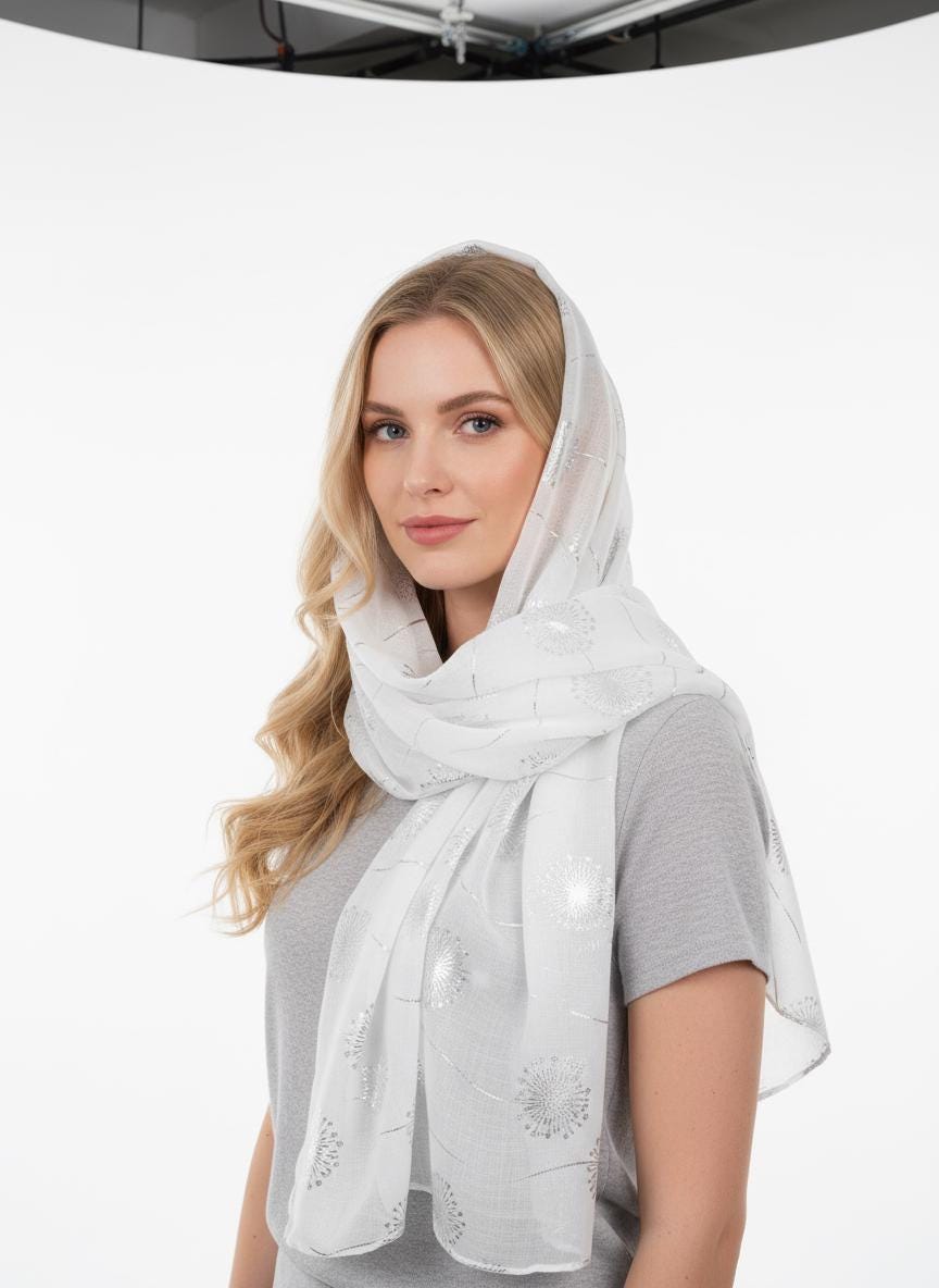 Glitter Foil Dandelion Print Scarf For Women Comes with a gift bag