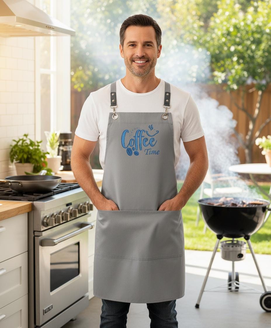 Embroidered Personalized Chef Apron: Cotton Blend, Adjustable Fit (Navy)