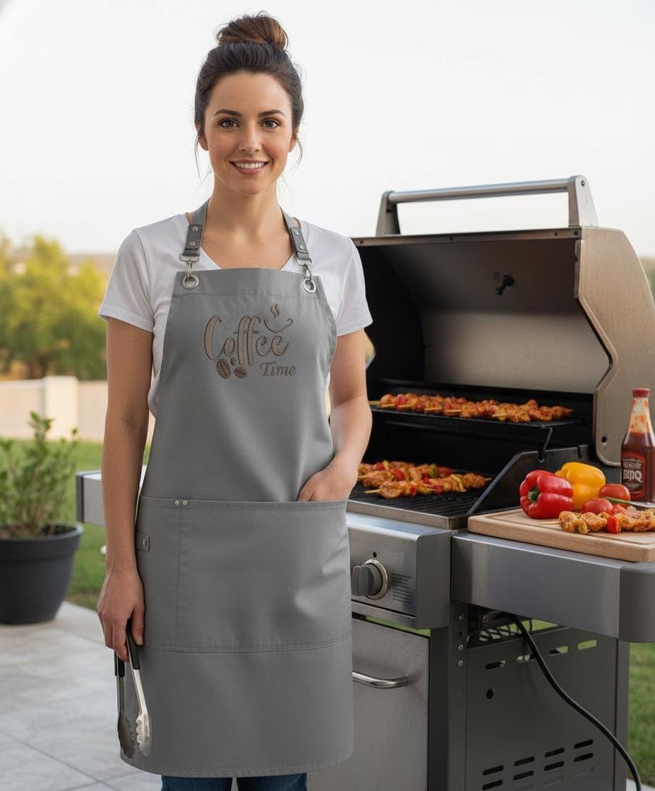 Embroidered Personalized Chef Apron: Cotton Blend, Adjustable Fit (Navy)