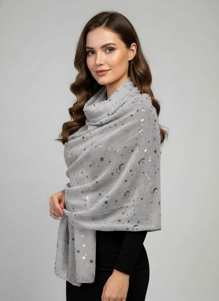 Rainbow Glitter Moon Star Print Ladies Celebrity Style Scarves Scarf Wrap Comes with a gift bag