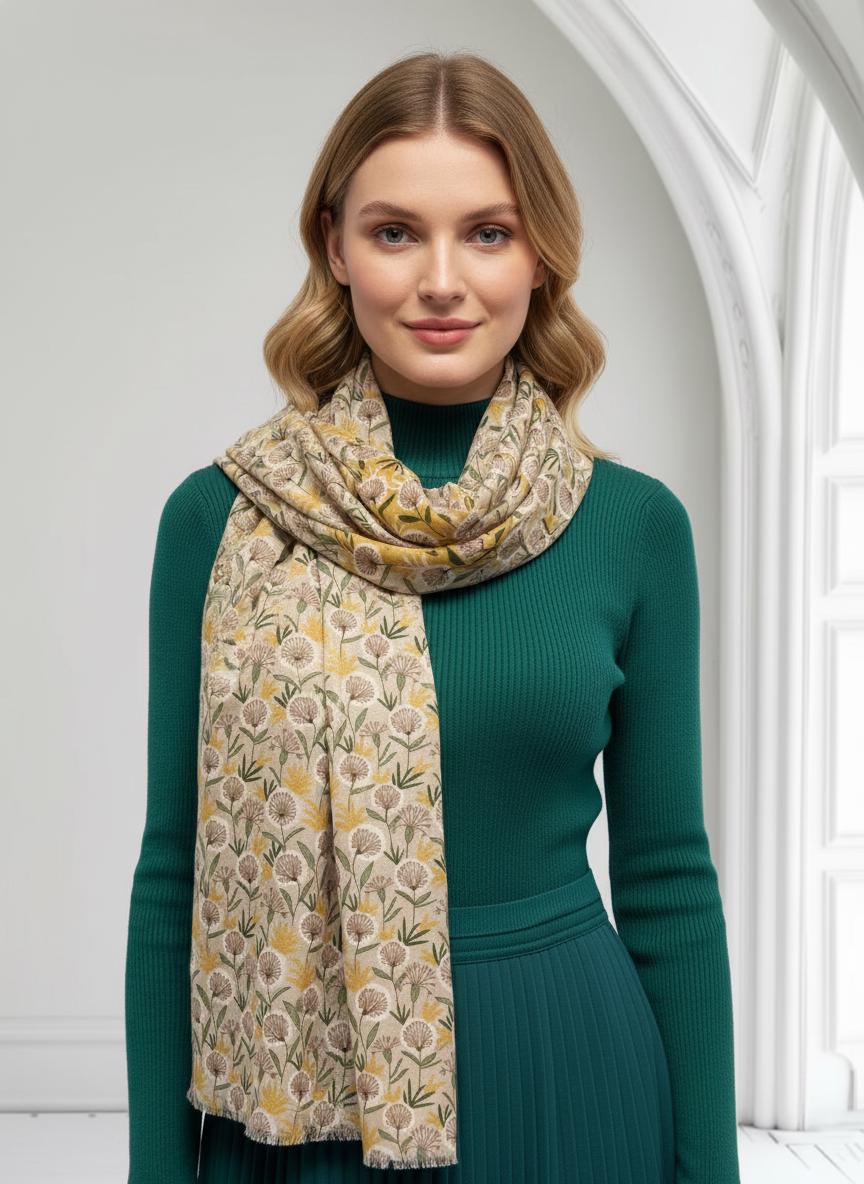 Glitter Gold Metallic Dandelion Print Scarf Scarves Wrap Shawls For Women Comes with a gift bag