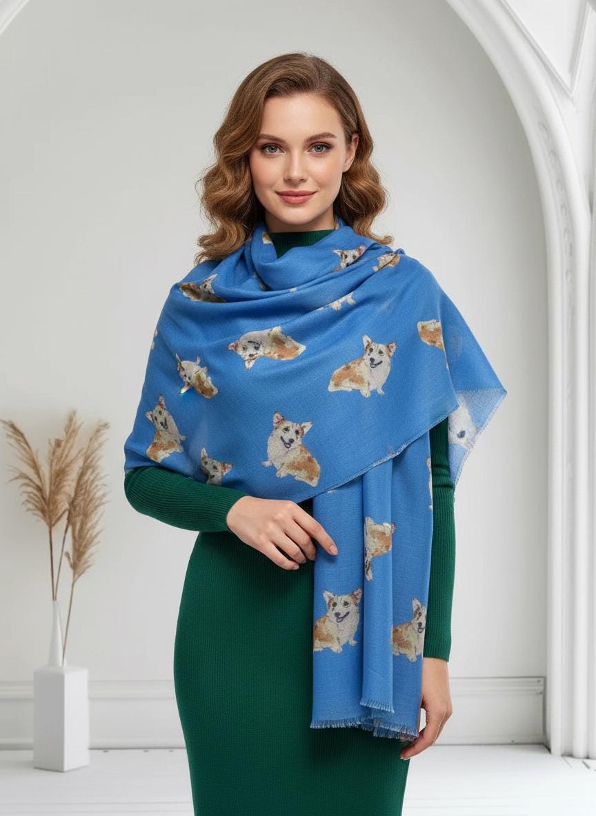Corgi Dog Print Soft Scarf For Dog Lovers Comes with a gift bag