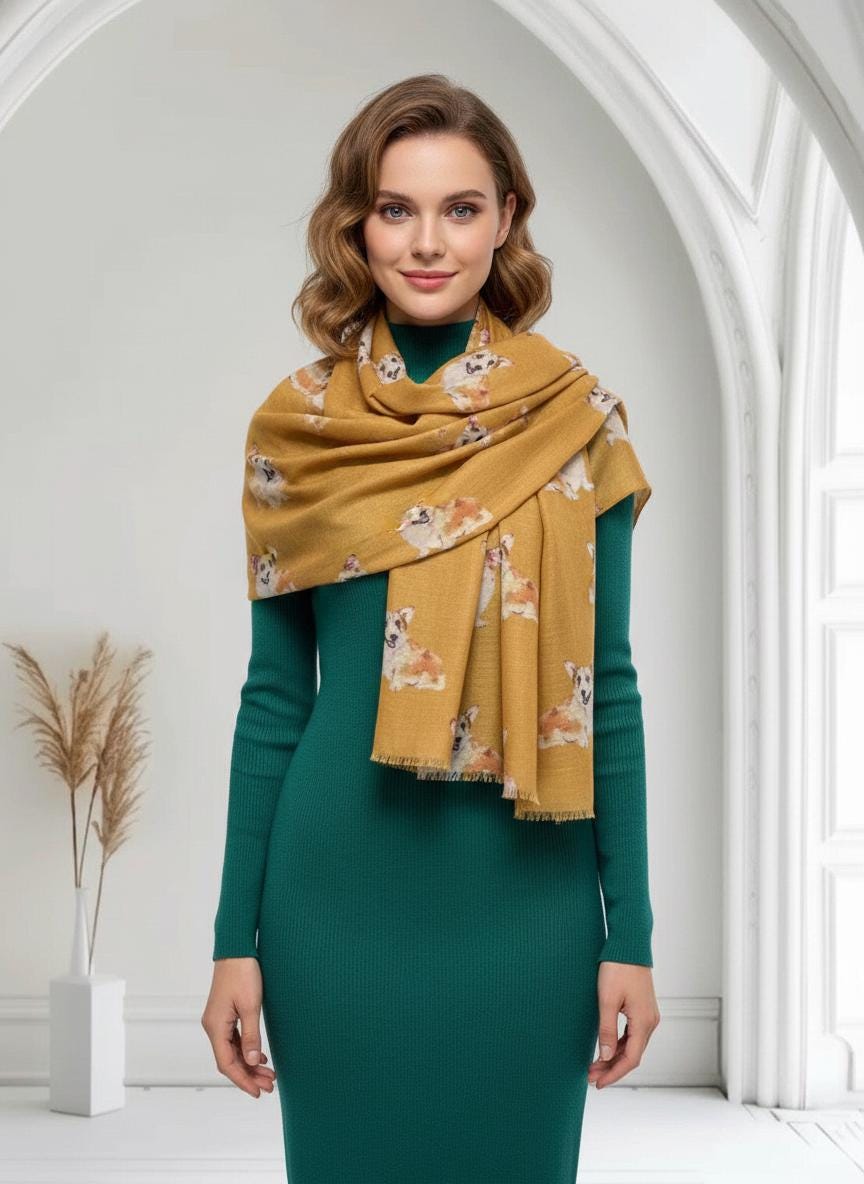 Corgi Dog Print Soft Scarf For Dog Lovers Comes with a gift bag