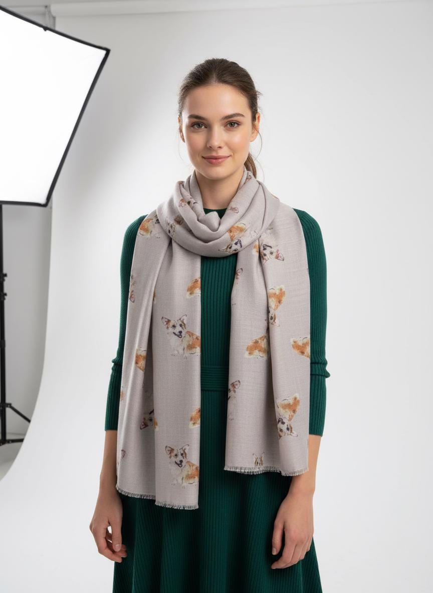 Corgi Dog Print Soft Scarf For Dog Lovers Comes with a gift bag
