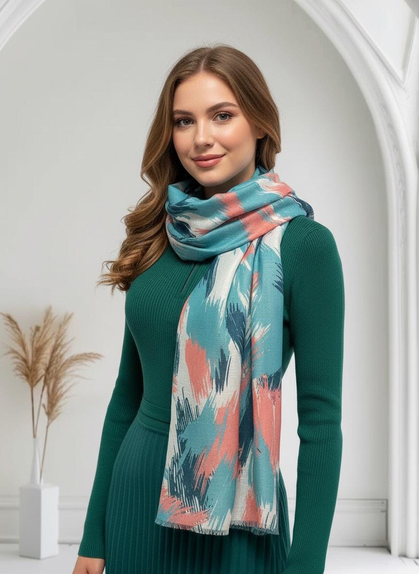 Art Brush Print Scarf: Lightweight Polyester Shawl Comes with a gift bag