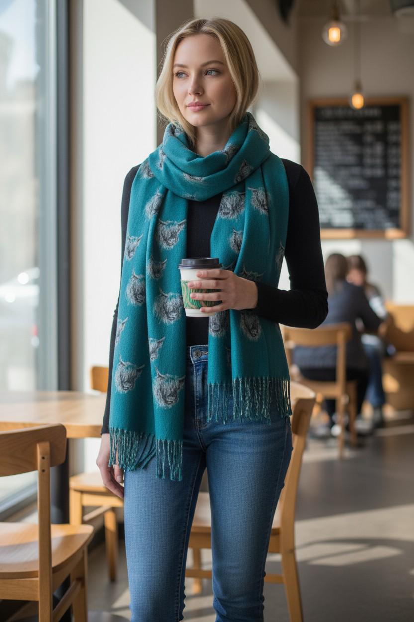 Scottish Highland Cow Printed Scarf Scarves Wrap Cashmere Feel Comes with a gift bag