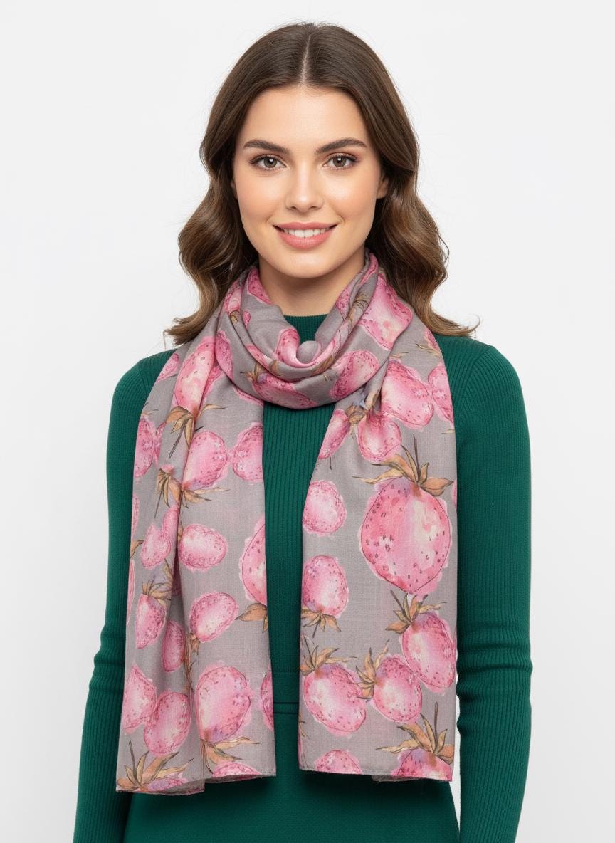 Lightweight Strawberry Print Scarf Comes with a gift bag