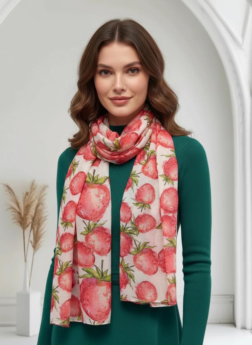 Lightweight Strawberry Print Scarf Comes with a gift bag