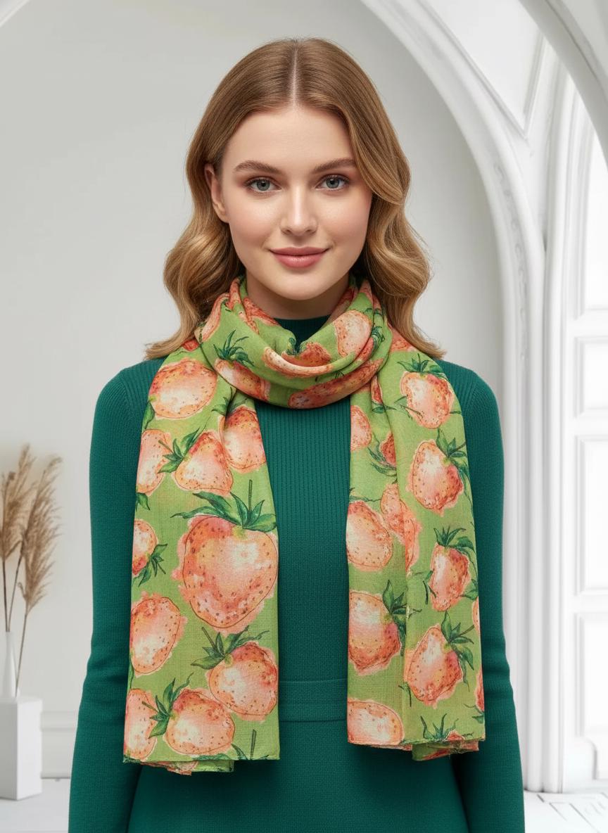 Lightweight Strawberry Print Scarf Comes with a gift bag