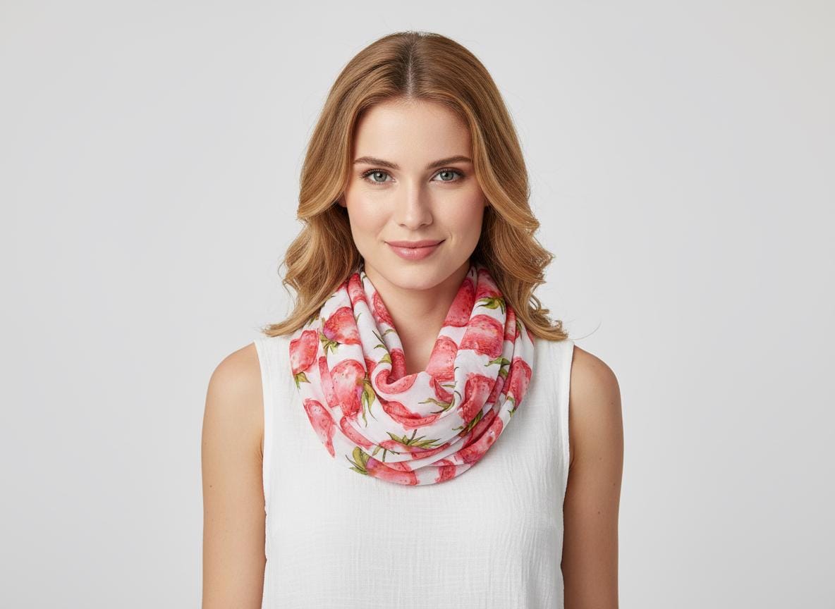 Lightweight Strawberry Print Snood Infinity Scarf Comes with a gift bag