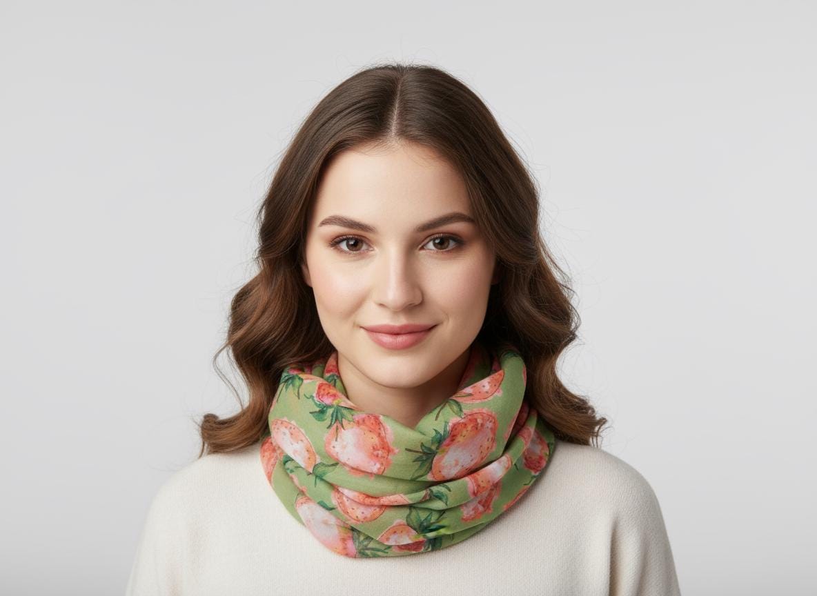 Lightweight Strawberry Print Snood Infinity Scarf Comes with a gift bag