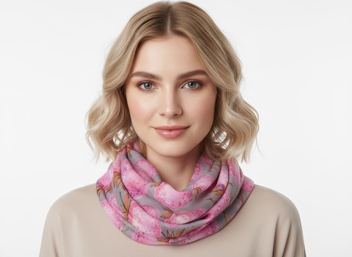 Lightweight Strawberry Print Snood Infinity Scarf Comes with a gift bag