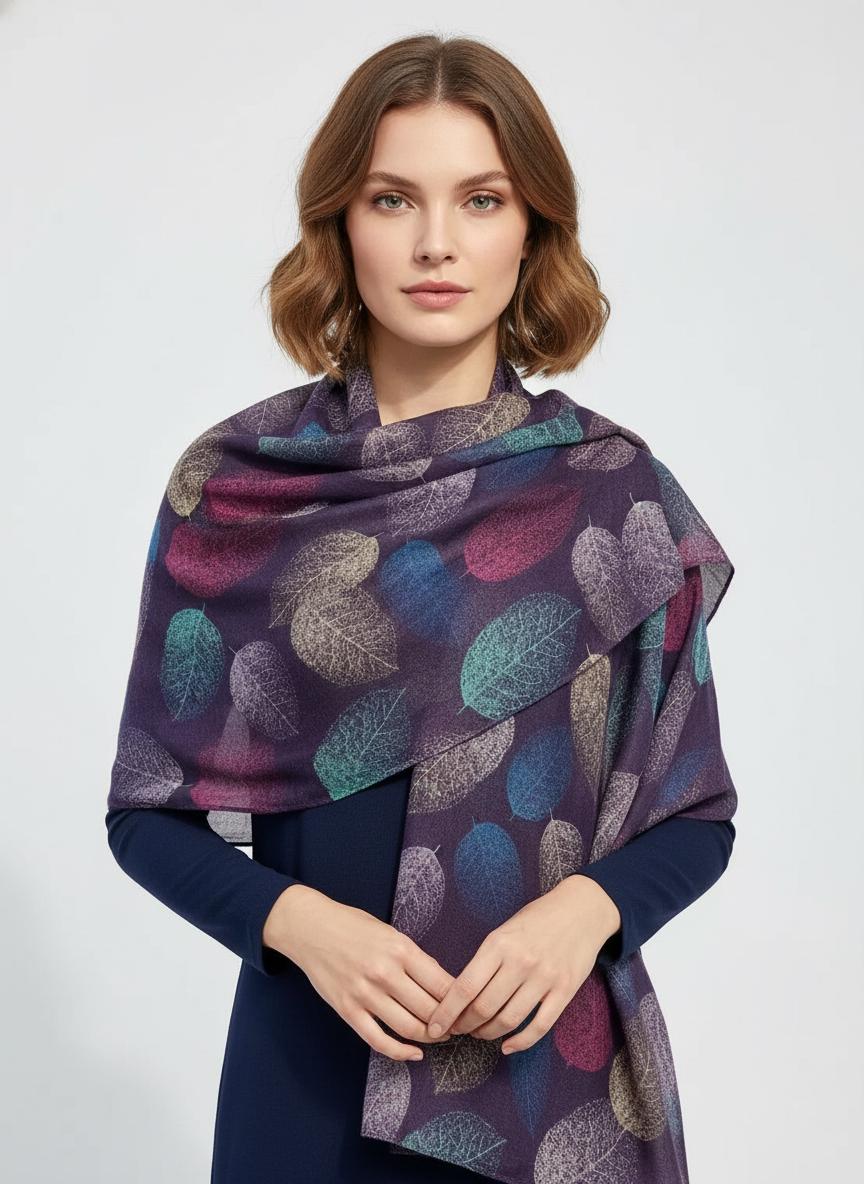 Leaf Print Scarf: Lightweight Viscose Wrap, Fashion Accessory Comes with a gift bag